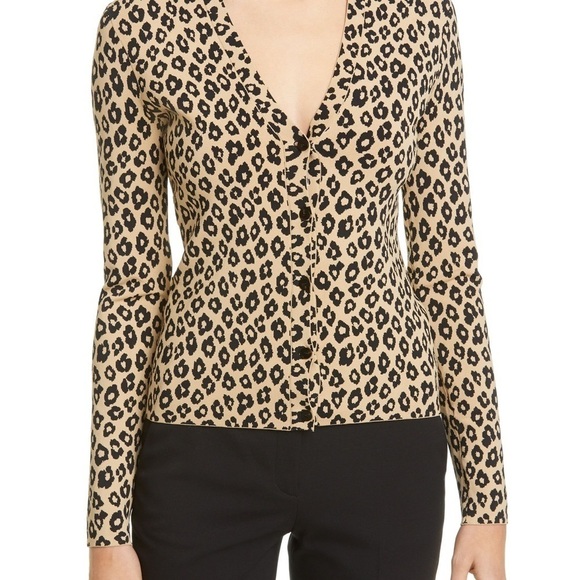 𝅺NWT Theory Leopard Structured V-Neck Cardigan Animal Print Sweater Size Small - Picture 3 of 7